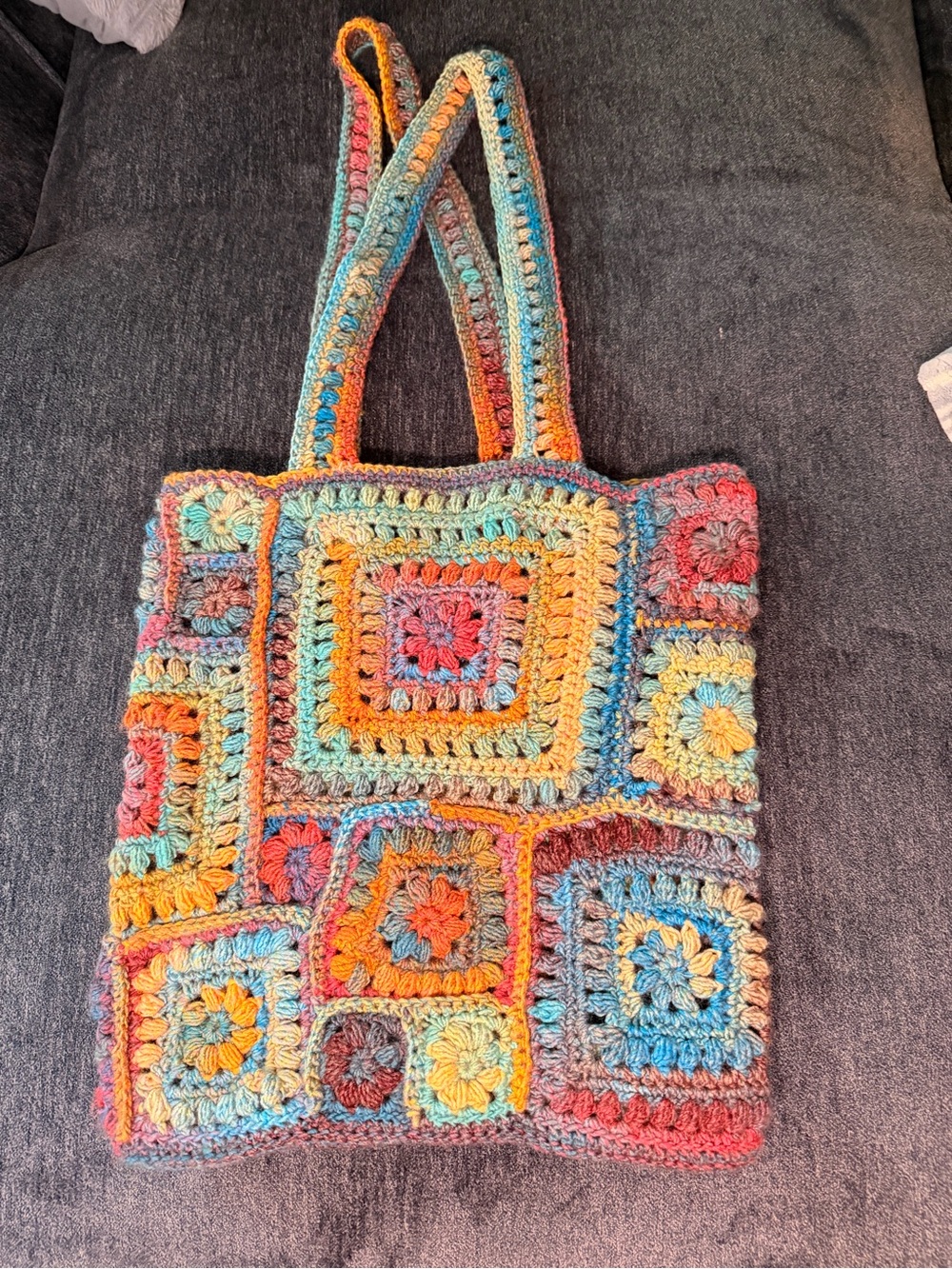 Multicolor Crochet Square Patchwork Tote Bag - Picture 1 of 2
